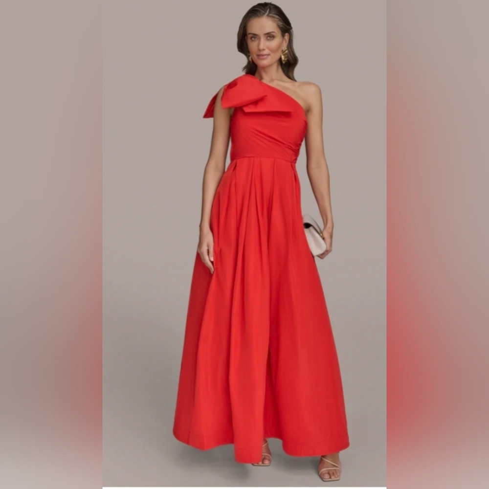 Donna Karan One Shoulder,taffeta bow Detail Gown, Sz 8 - Picture 3 of 12
